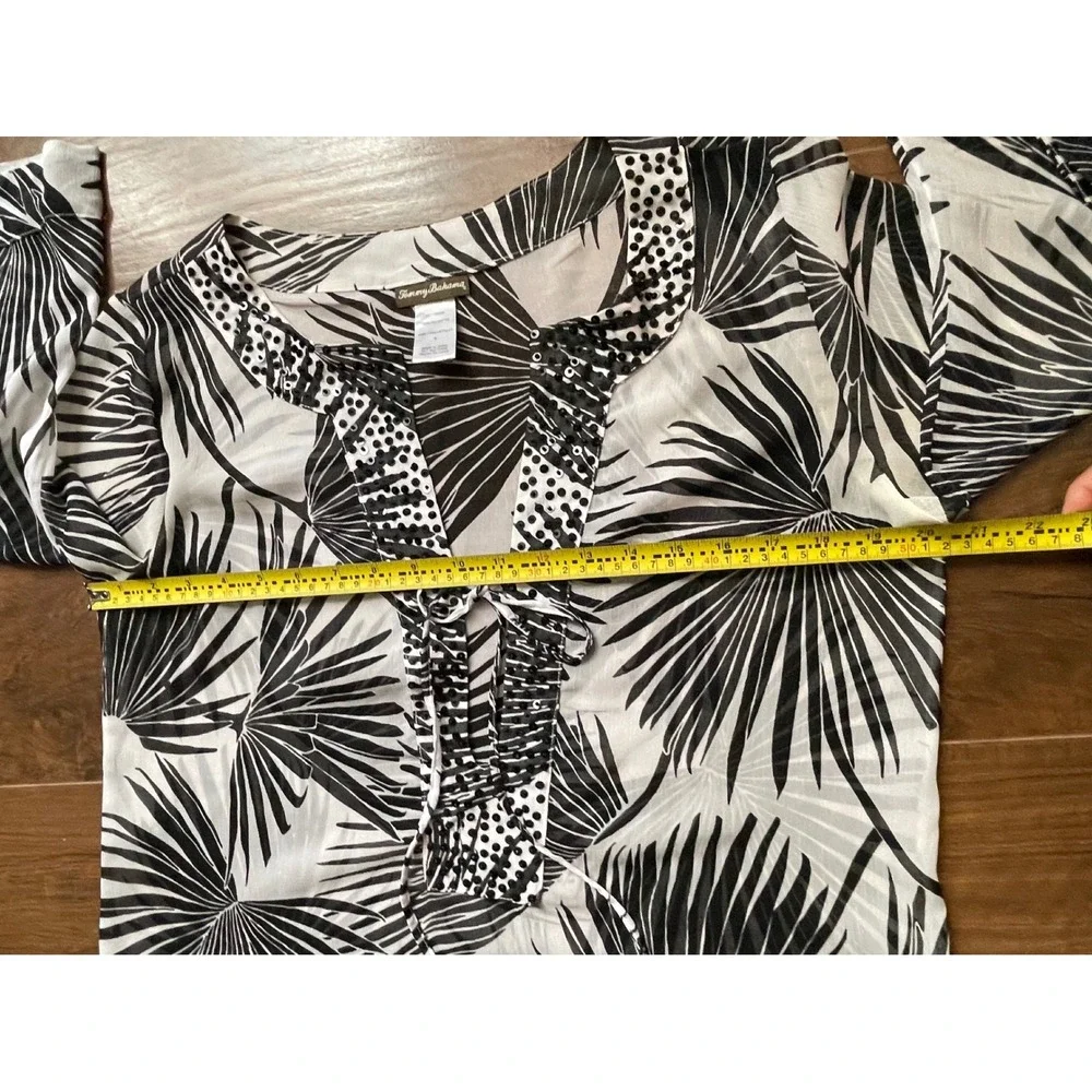 Tommy Bahama Black White Palm Leaf Sequin Cover Up Tunic TSW60712C Small